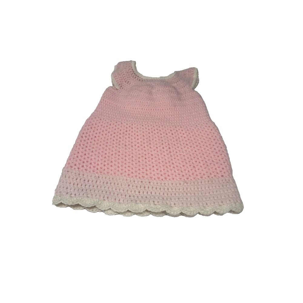 NEW‎ baby girls pink dress size newborn handmade crocheted yarn